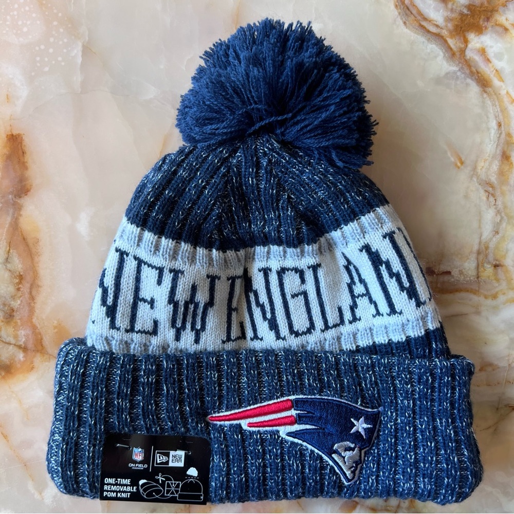 NEW ENGLAND PATRIOTS ONE-TIME REMOVABLE POM KNIT BEANIE